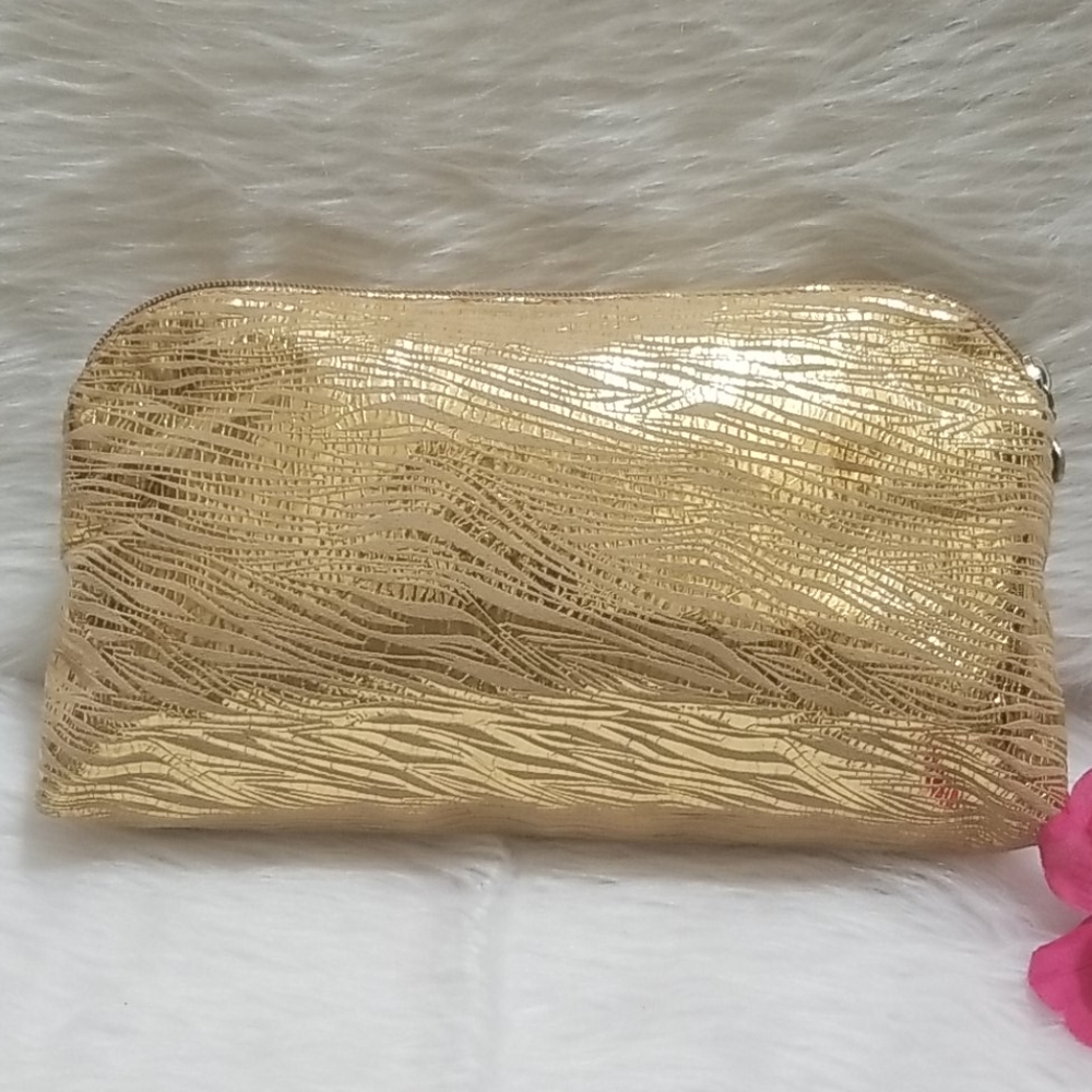Carlos Falchi Gold Metallic Zebra Print Makeup Bag
